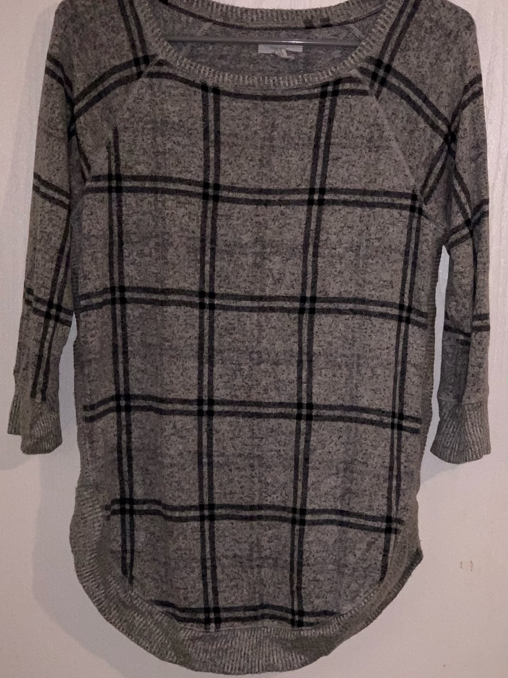 Maurices Gray Plaid Scoop Neck Sweater